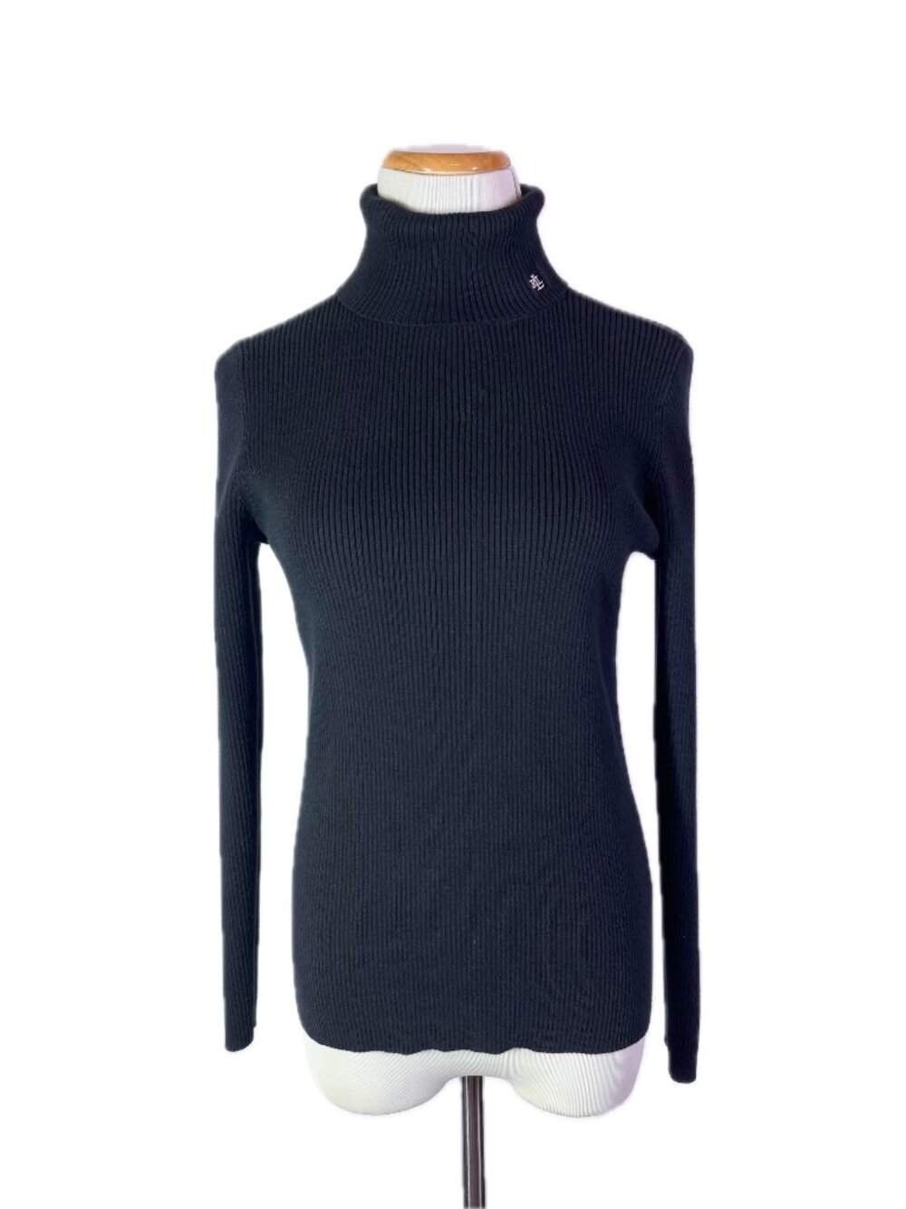 LAUREN Ralph Lauren Size M Fitted Black Ribbed Turtleneck Sweater Cotton